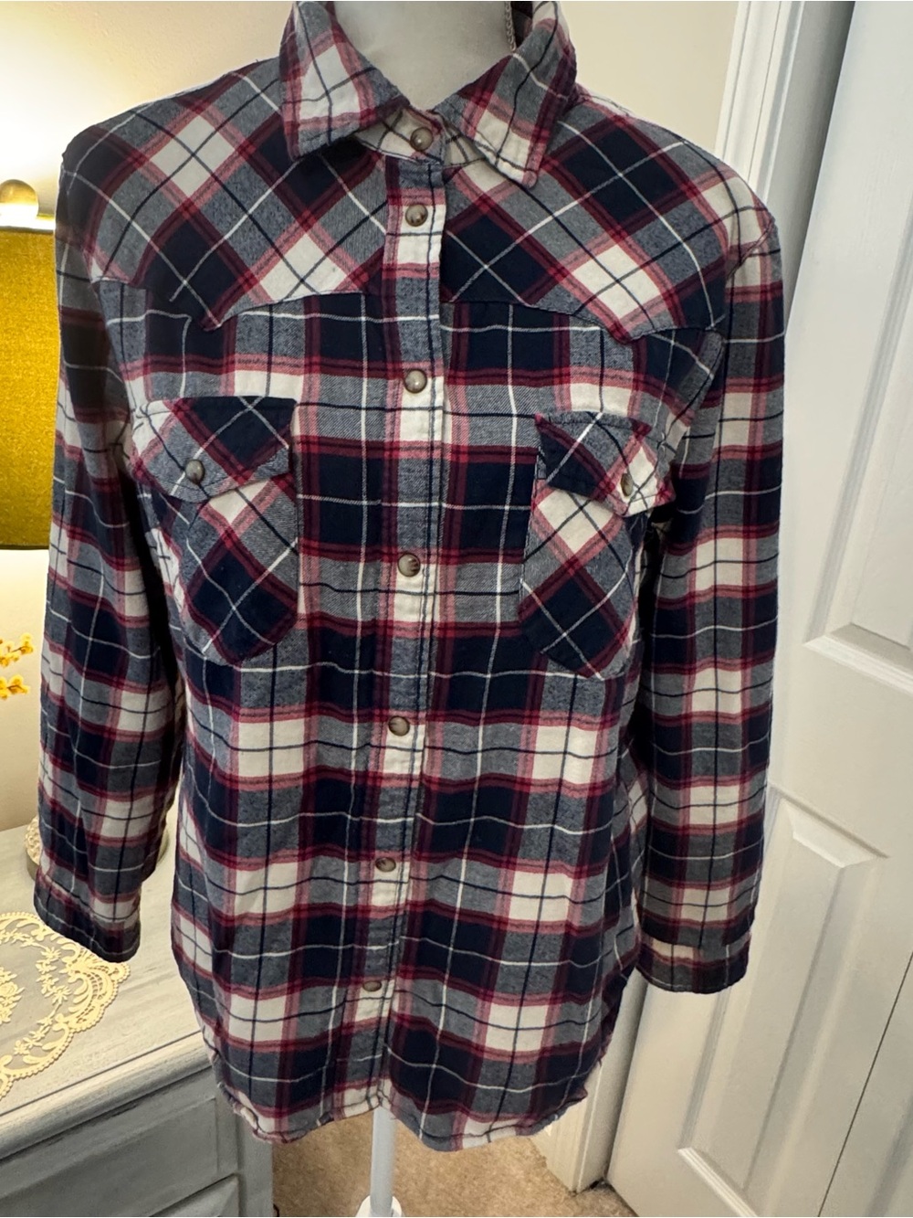 JACHS Girlfriend Western Lined with faux fur Plaid Flannel Shirt | Size Large